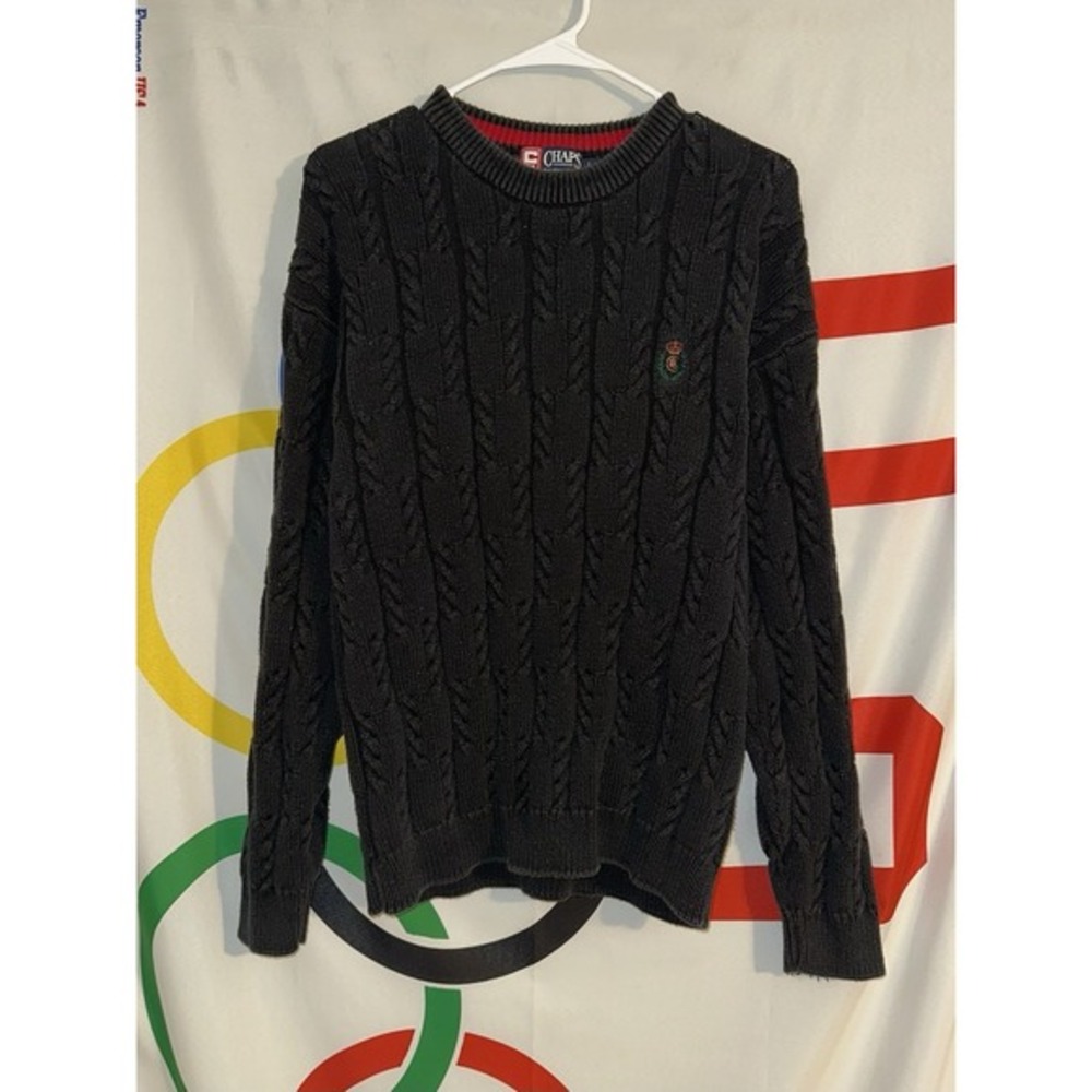Vintage Chaps Ralph Lauren Cable Knit Sweater Mens Large Black Cotton 90s Y2K - Picture 1 of 4